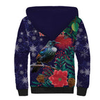 Tui Meri Kirihimete Personalised Sherpa Hoodie Pohutukawa Flowers Blue Motif - Aussie Hoodie