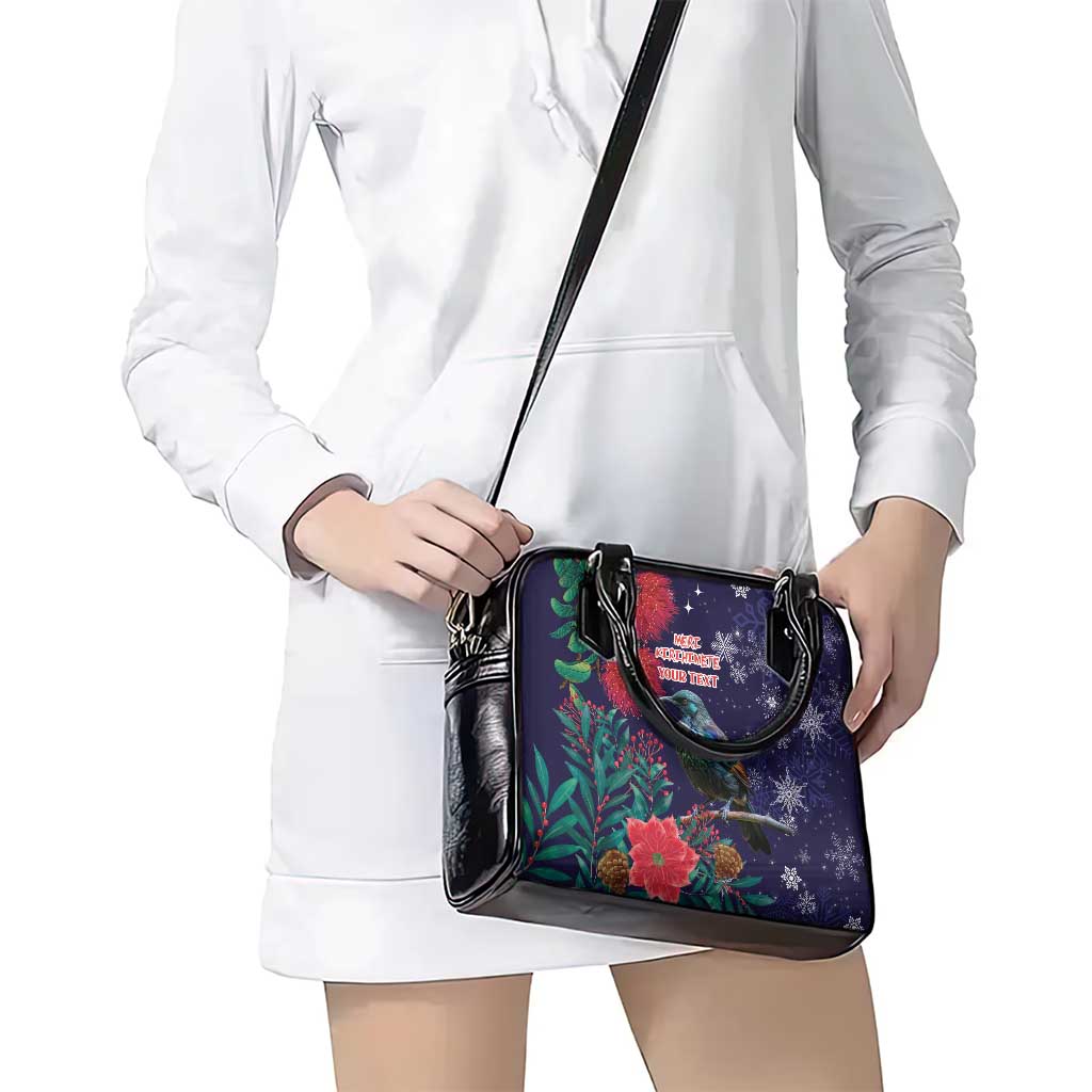 Tui Meri Kirihimete Personalised Shoulder Handbag Pohutukawa Flowers Blue Motif - Aussie Hoodie