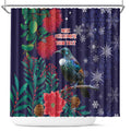 Tui Meri Kirihimete Personalised Shower Curtain Pohutukawa Flowers Blue Motif - Aussie Hoodie