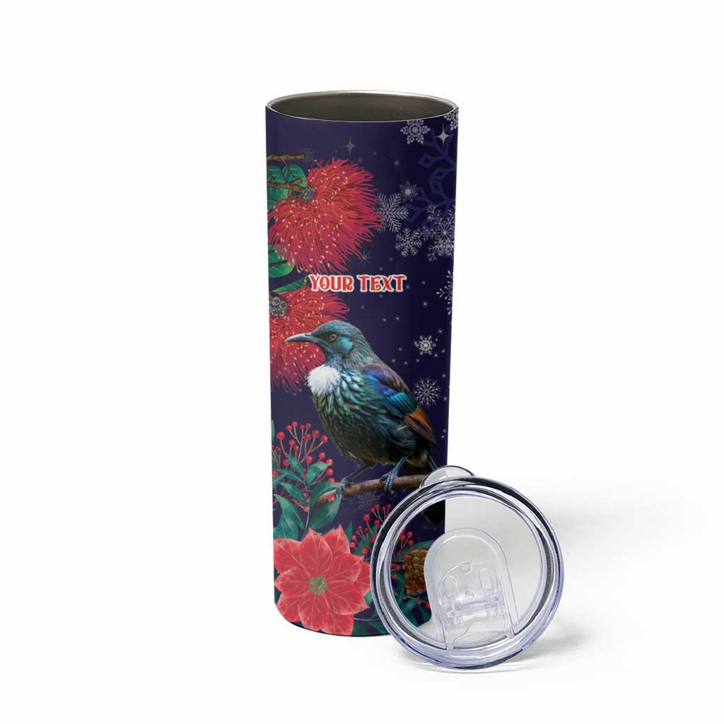 Tui Meri Kirihimete Personalised Skinny Tumbler Pohutukawa Flowers Blue Motif - Aussie Hoodie