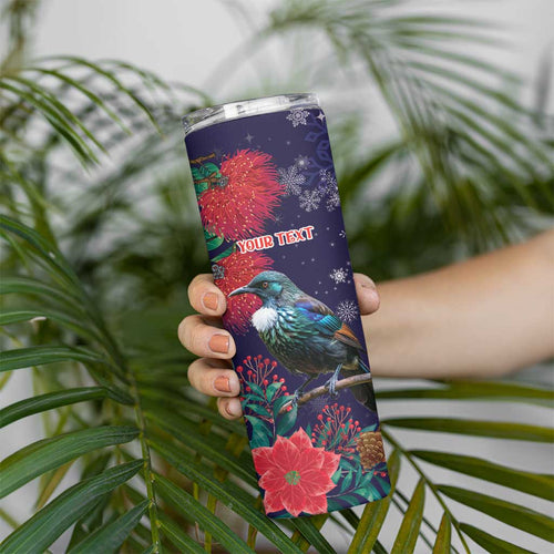 Tui Meri Kirihimete Personalised Skinny Tumbler Pohutukawa Flowers Blue Motif - Aussie Hoodie