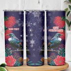 Tui Meri Kirihimete Personalised Skinny Tumbler Pohutukawa Flowers Blue Motif - Aussie Hoodie