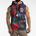Tui Meri Kirihimete Personalised Sleeveless Hoodie Pohutukawa Flowers Blue Motif - Aussie Hoodie