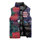 Tui Meri Kirihimete Personalised Sleeveless Puffer Jacket Pohutukawa Flowers Blue Motif - Aussie Hoodie
