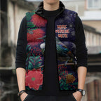 Tui Meri Kirihimete Personalised Sleeveless Puffer Jacket Pohutukawa Flowers Blue Motif - Aussie Hoodie