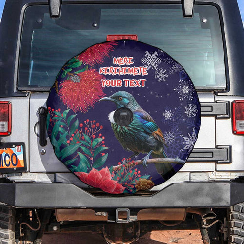 Tui Meri Kirihimete Personalised Spare Tire Cover Pohutukawa Flowers Blue Motif - Aussie Hoodie