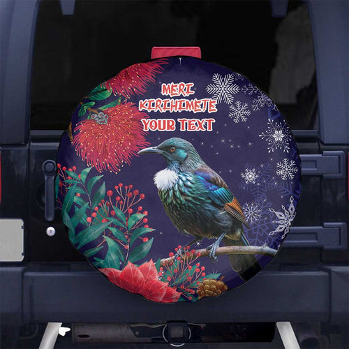 Tui Meri Kirihimete Personalised Spare Tire Cover Pohutukawa Flowers Blue Motif - Aussie Hoodie