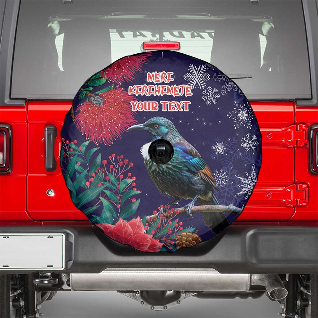 Tui Meri Kirihimete Personalised Spare Tire Cover Pohutukawa Flowers Blue Motif - Aussie Hoodie