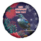 Tui Meri Kirihimete Personalised Spare Tire Cover Pohutukawa Flowers Blue Motif - Aussie Hoodie