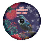 Tui Meri Kirihimete Personalised Spare Tire Cover Pohutukawa Flowers Blue Motif - Aussie Hoodie