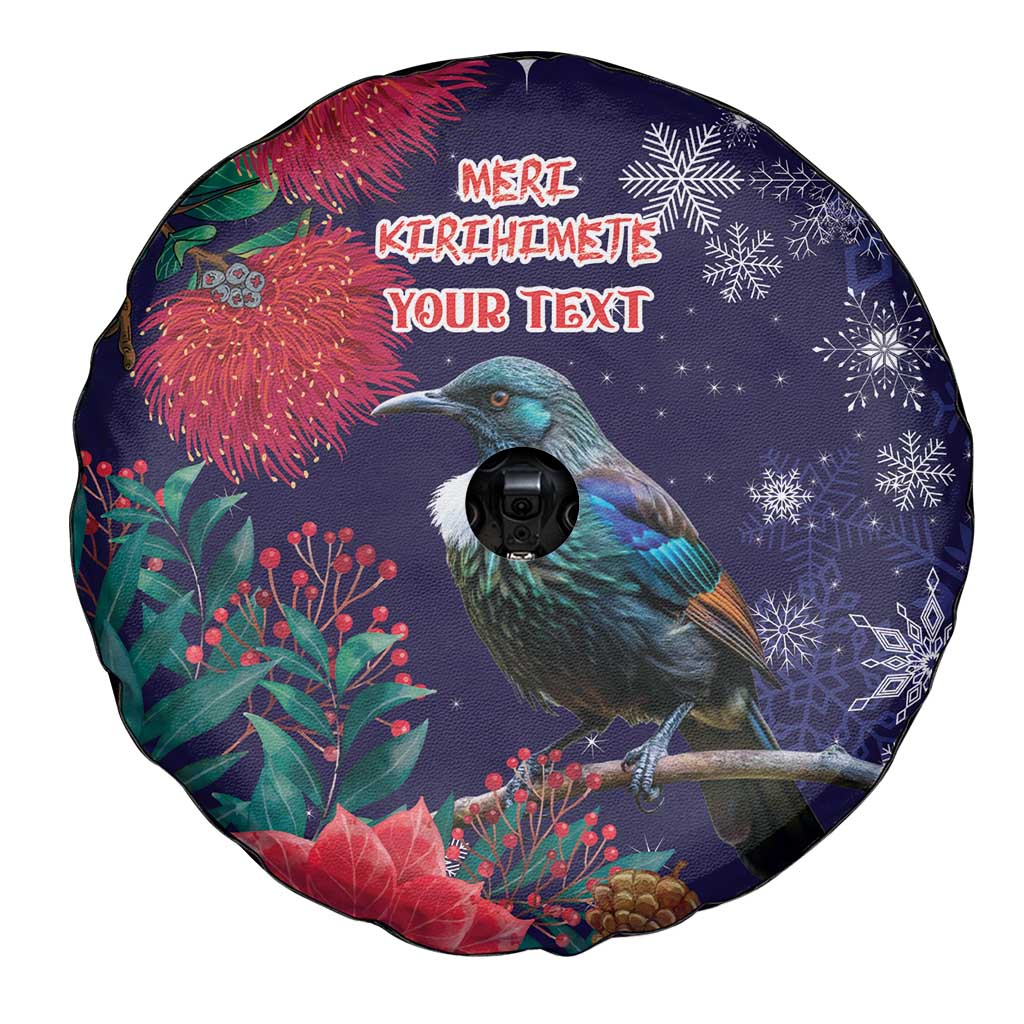 Tui Meri Kirihimete Personalised Spare Tire Cover Pohutukawa Flowers Blue Motif - Aussie Hoodie