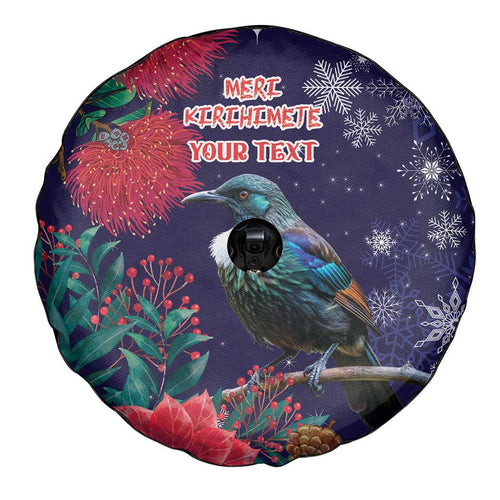 Tui Meri Kirihimete Personalised Spare Tire Cover Pohutukawa Flowers Blue Motif - Aussie Hoodie