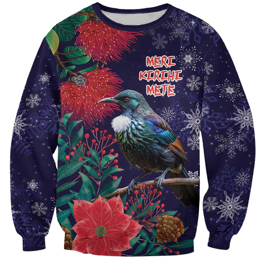 Tui Meri Kirihimete Personalised Sweatshirt Pohutukawa Flowers Blue Motif - Aussie Hoodie