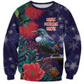 Tui Meri Kirihimete Personalised Sweatshirt Pohutukawa Flowers Blue Motif - Aussie Hoodie