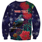 Tui Meri Kirihimete Personalised Sweatshirt Pohutukawa Flowers Blue Motif - Aussie Hoodie
