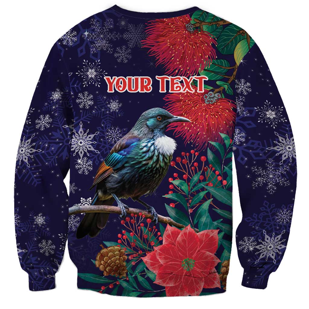 Tui Meri Kirihimete Personalised Sweatshirt Pohutukawa Flowers Blue Motif - Aussie Hoodie