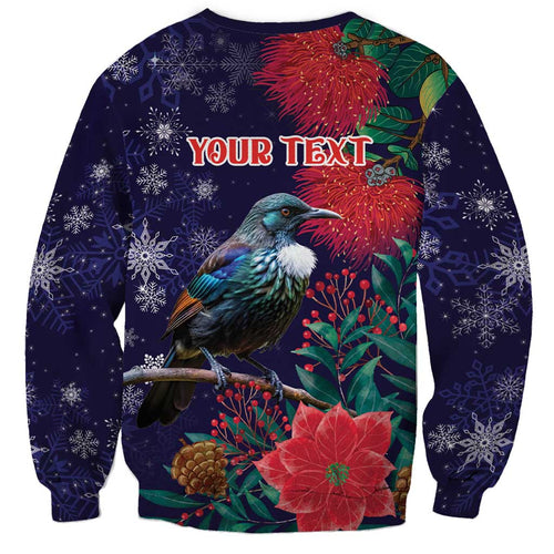 Tui Meri Kirihimete Personalised Sweatshirt Pohutukawa Flowers Blue Motif - Aussie Hoodie