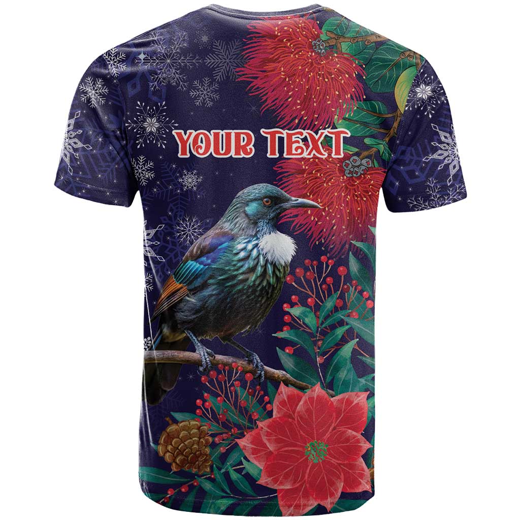 Tui Meri Kirihimete Personalised T Shirt Pohutukawa Flowers Blue Motif - Aussie Hoodie