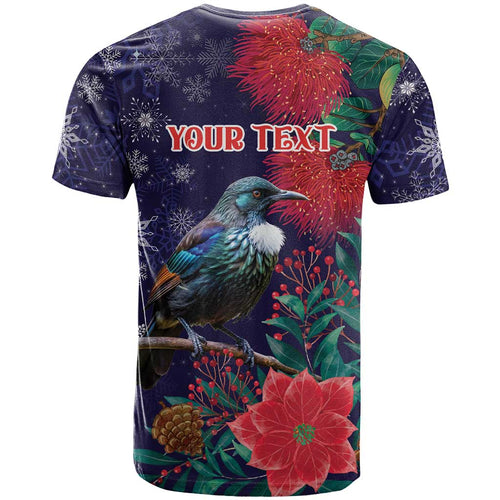 Tui Meri Kirihimete Personalised T Shirt Pohutukawa Flowers Blue Motif - Aussie Hoodie
