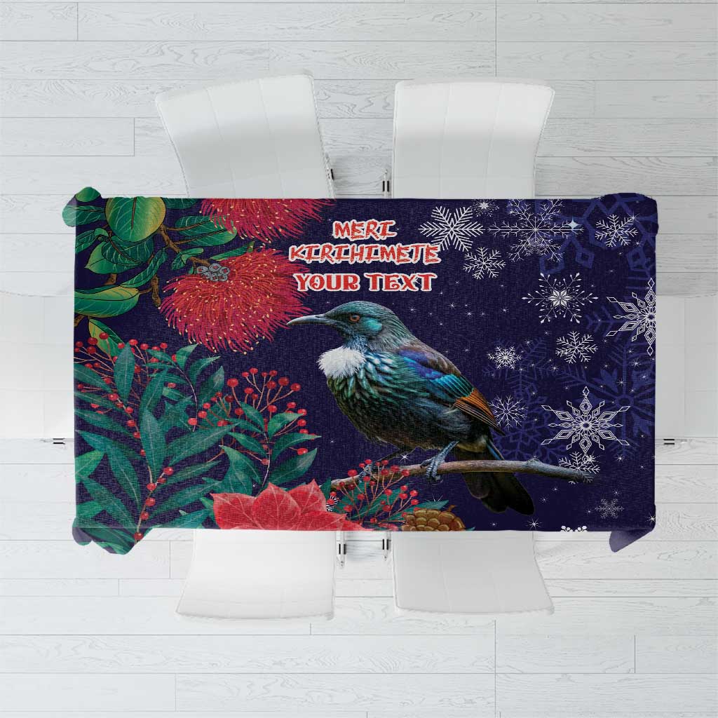 Tui Meri Kirihimete Personalised Tablecloth Pohutukawa Flowers Blue Motif - Aussie Hoodie