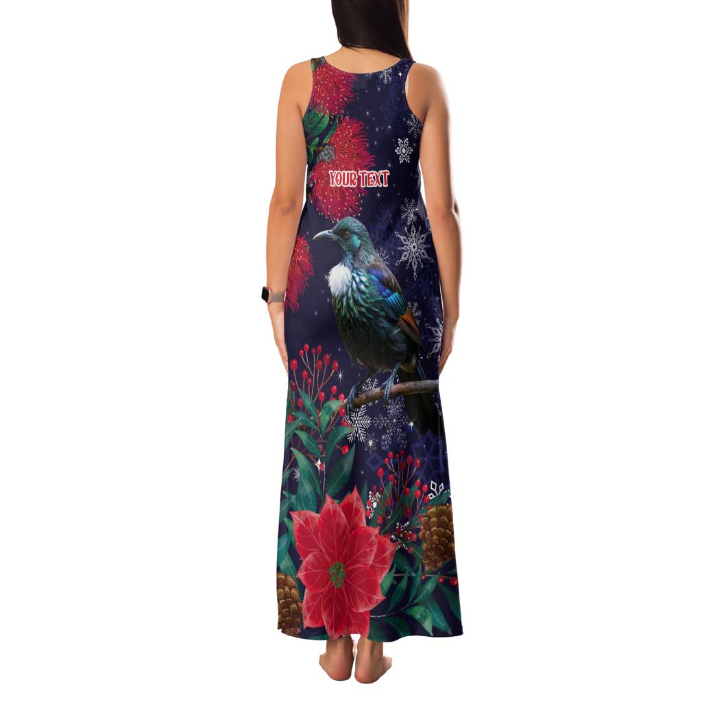 Tui Meri Kirihimete Personalised Tank Maxi Dress Pohutukawa Flowers Blue Motif - Aussie Hoodie