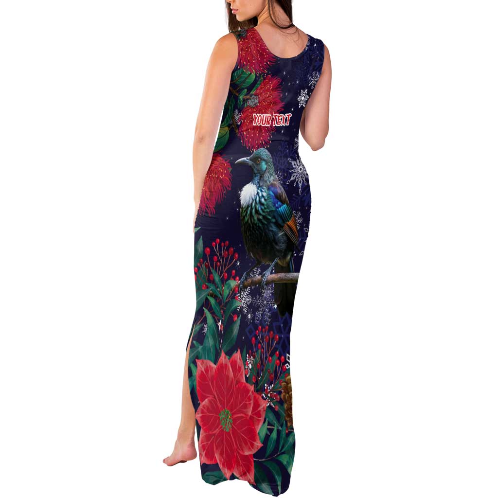Tui Meri Kirihimete Personalised Tank Maxi Dress Pohutukawa Flowers Blue Motif - Aussie Hoodie