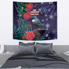 Tui Meri Kirihimete Personalised Tapestry Pohutukawa Flowers Blue Motif - Aussie Hoodie