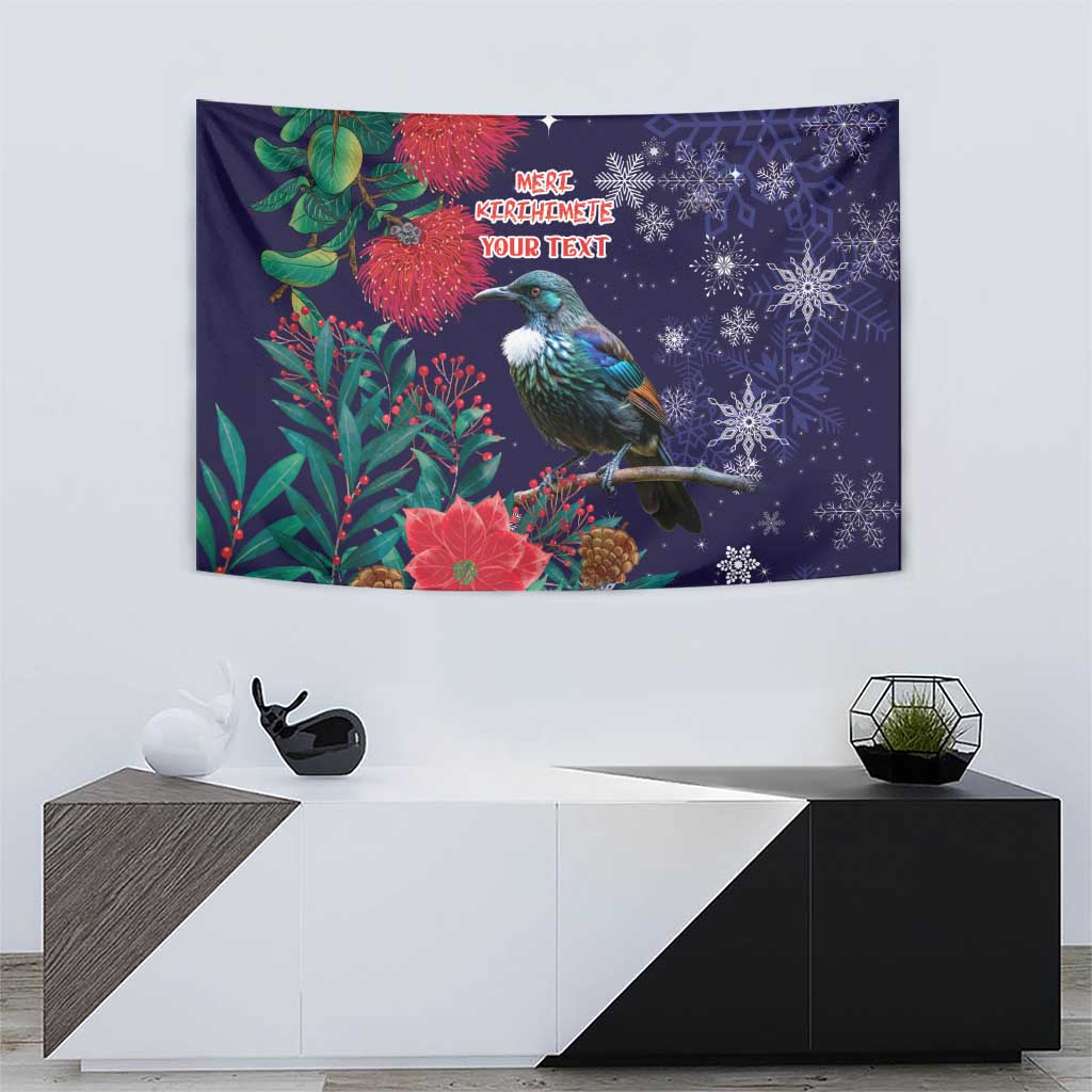 Tui Meri Kirihimete Personalised Tapestry Pohutukawa Flowers Blue Motif - Aussie Hoodie