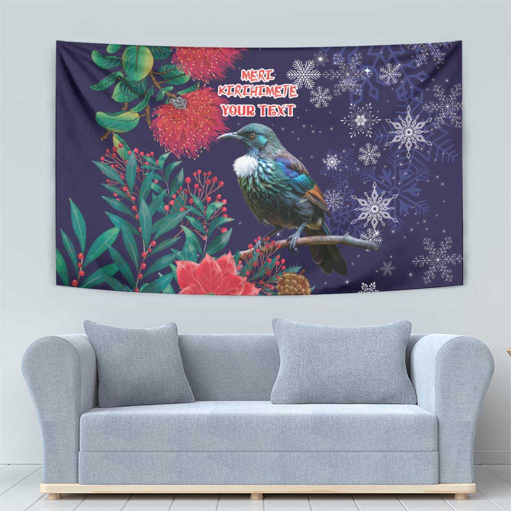 Tui Meri Kirihimete Personalised Tapestry Pohutukawa Flowers Blue Motif - Aussie Hoodie