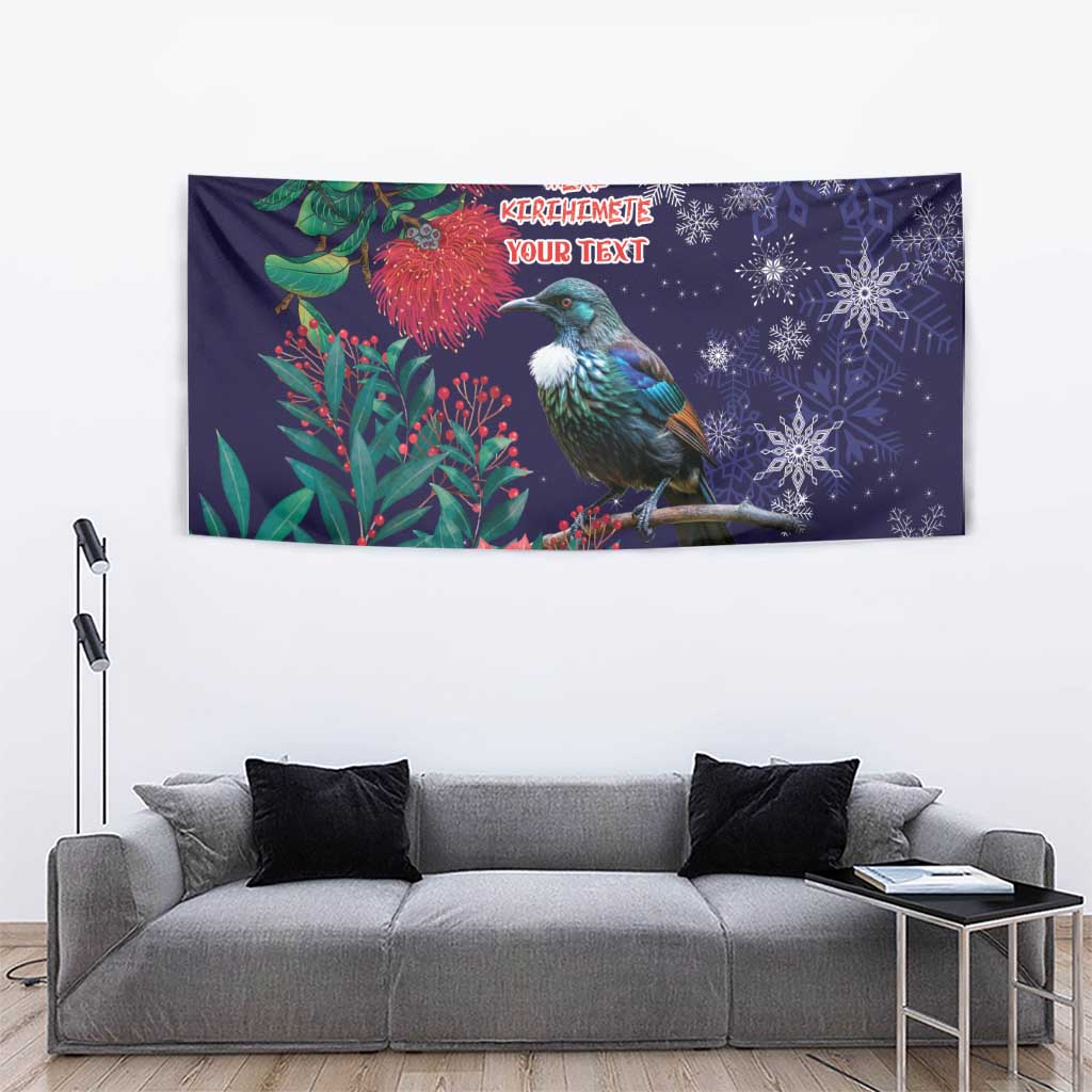 Tui Meri Kirihimete Personalised Tapestry Pohutukawa Flowers Blue Motif - Aussie Hoodie