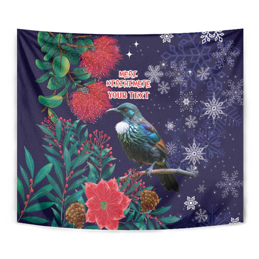 Tui Meri Kirihimete Personalised Tapestry Pohutukawa Flowers Blue Motif - Aussie Hoodie
