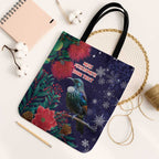 Tui Meri Kirihimete Personalised Tote Bag Pohutukawa Flowers Blue Motif - Aussie Hoodie