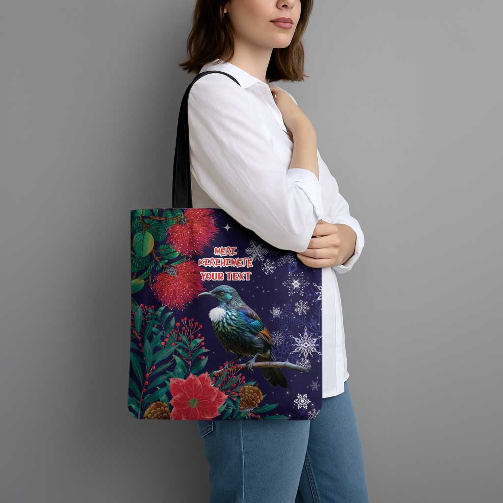 Tui Meri Kirihimete Personalised Tote Bag Pohutukawa Flowers Blue Motif - Aussie Hoodie