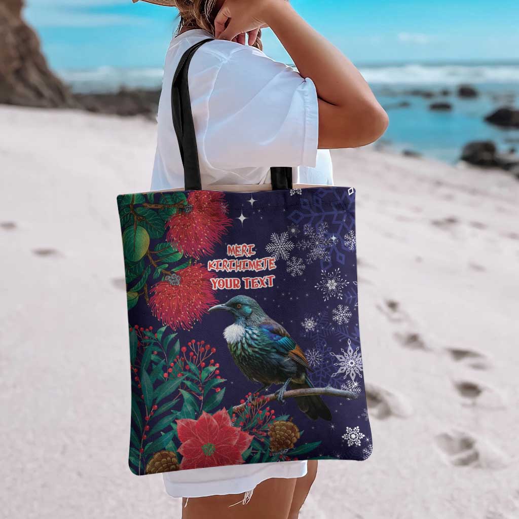 Tui Meri Kirihimete Personalised Tote Bag Pohutukawa Flowers Blue Motif - Aussie Hoodie
