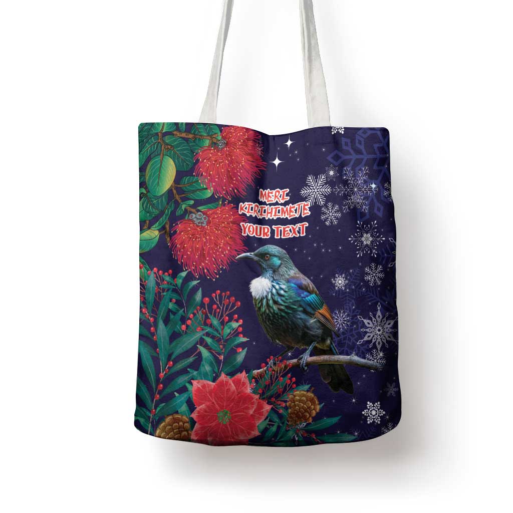 Tui Meri Kirihimete Personalised Tote Bag Pohutukawa Flowers Blue Motif - Aussie Hoodie