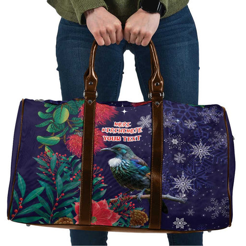 Tui Meri Kirihimete Personalised Travel Bag Pohutukawa Flowers Blue Motif - Aussie Hoodie