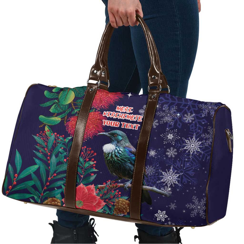 Tui Meri Kirihimete Personalised Travel Bag Pohutukawa Flowers Blue Motif - Aussie Hoodie