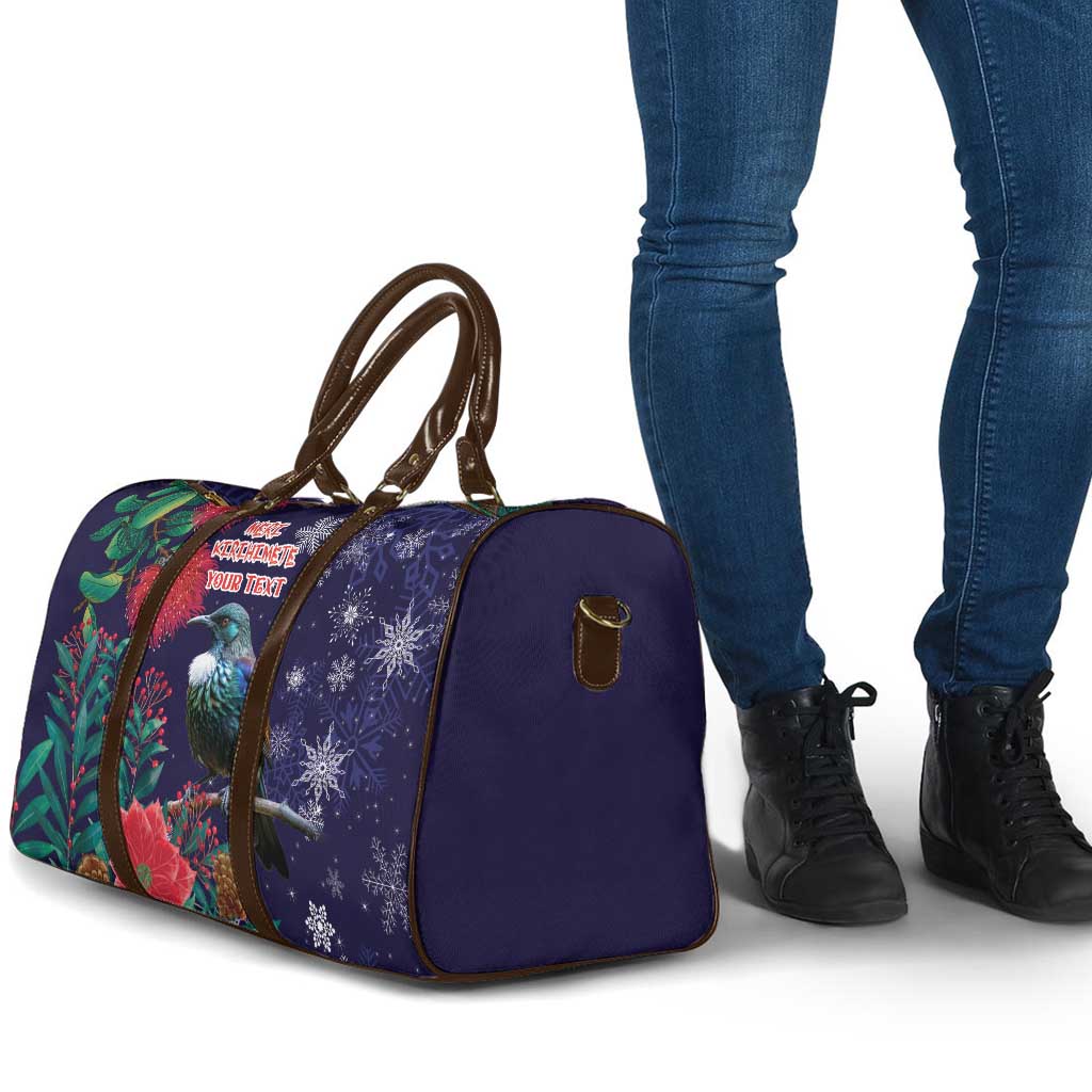 Tui Meri Kirihimete Personalised Travel Bag Pohutukawa Flowers Blue Motif - Aussie Hoodie