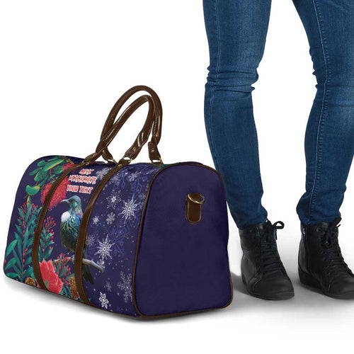 Tui Meri Kirihimete Personalised Travel Bag Pohutukawa Flowers Blue Motif - Aussie Hoodie