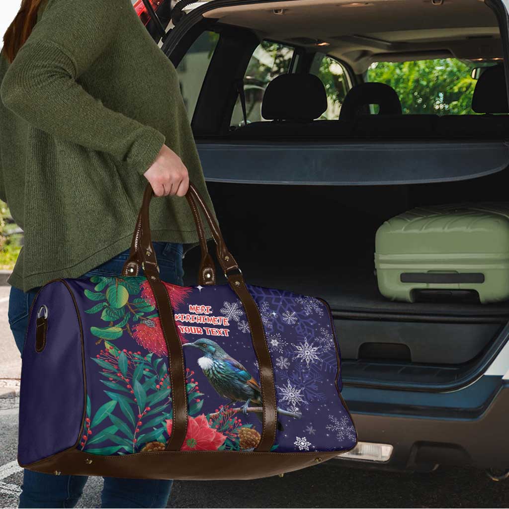 Tui Meri Kirihimete Personalised Travel Bag Pohutukawa Flowers Blue Motif - Aussie Hoodie