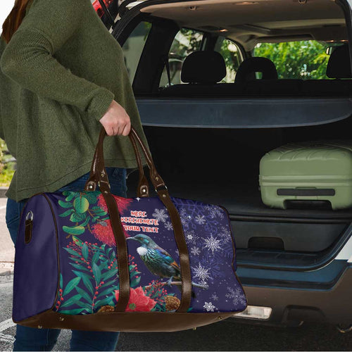 Tui Meri Kirihimete Personalised Travel Bag Pohutukawa Flowers Blue Motif - Aussie Hoodie