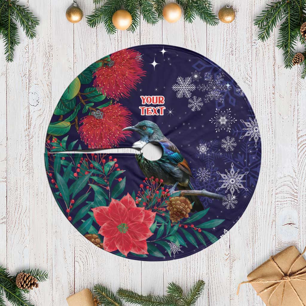 Tui Meri Kirihimete Personalised Tree Skirt Pohutukawa Flowers Blue Motif - Aussie Hoodie