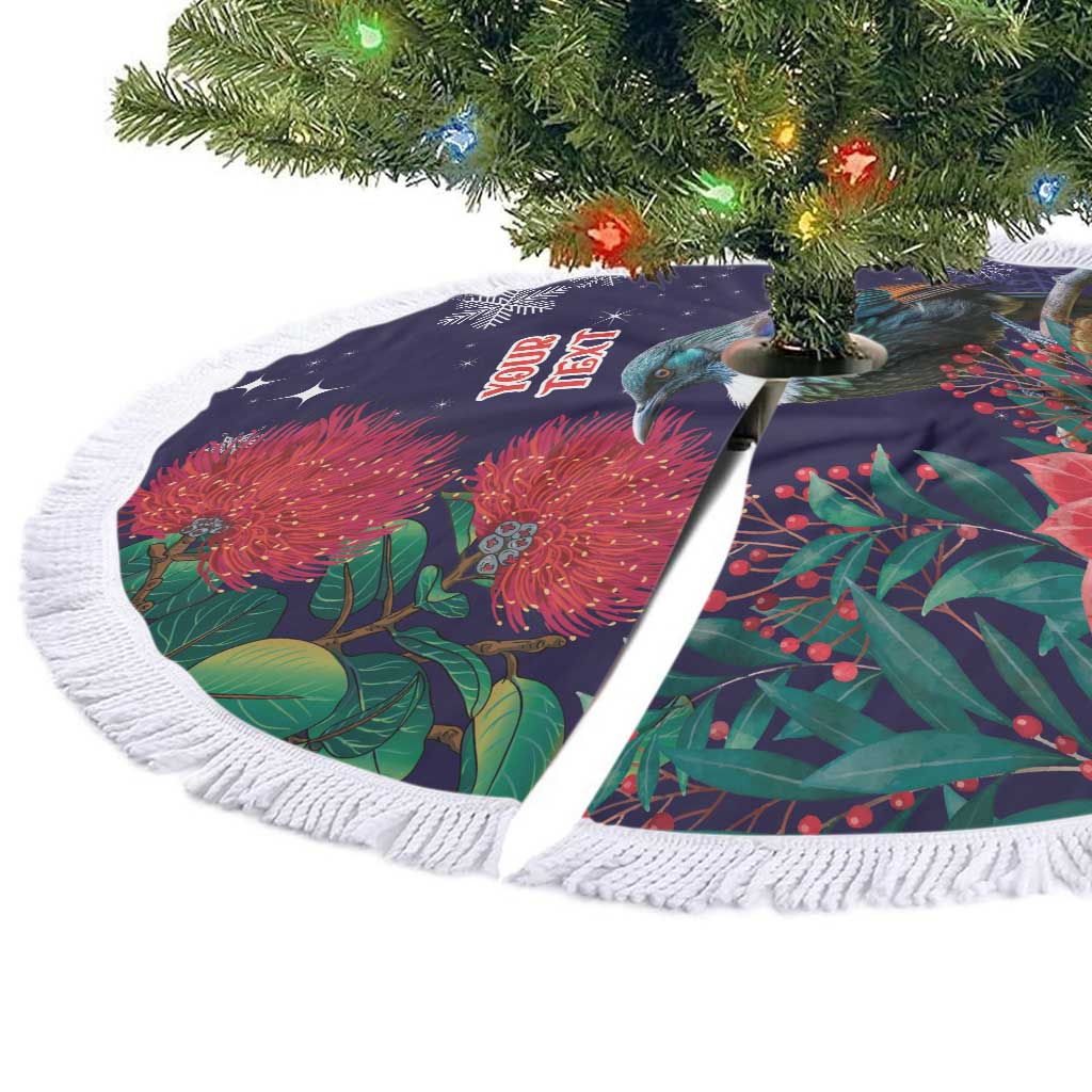 Tui Meri Kirihimete Personalised Tree Skirt Pohutukawa Flowers Blue Motif - Aussie Hoodie