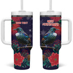 Tui Meri Kirihimete Personalised Tumbler With Handle Pohutukawa Flowers Blue Motif - Aussie Hoodie