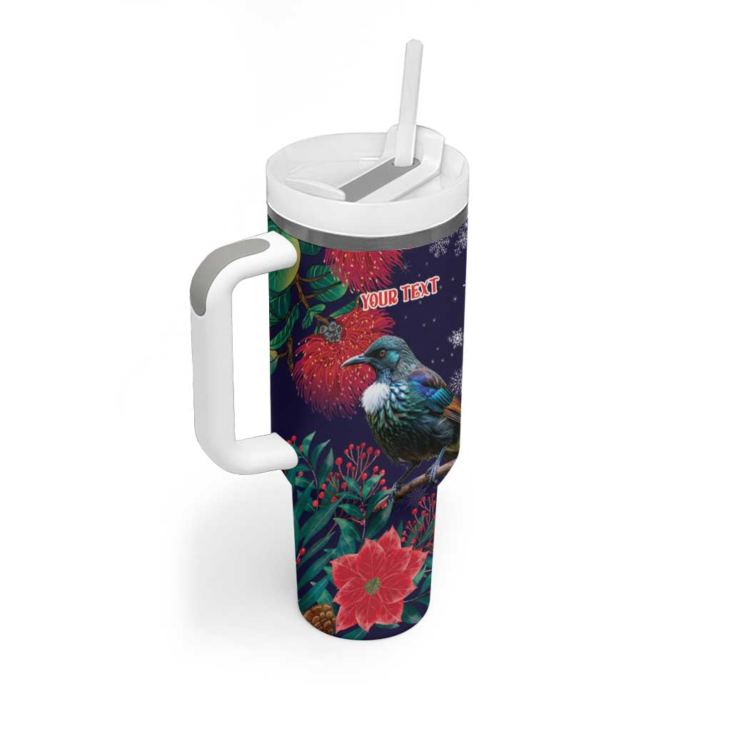 Tui Meri Kirihimete Personalised Tumbler With Handle Pohutukawa Flowers Blue Motif - Aussie Hoodie