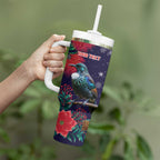 Tui Meri Kirihimete Personalised Tumbler With Handle Pohutukawa Flowers Blue Motif - Aussie Hoodie