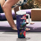 Tui Meri Kirihimete Personalised Tumbler With Handle Pohutukawa Flowers Blue Motif - Aussie Hoodie