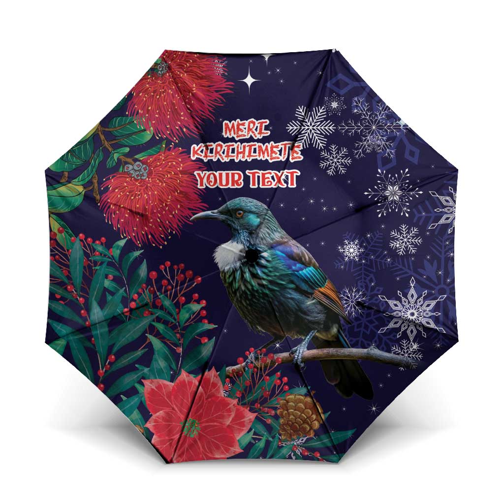 Tui Meri Kirihimete Personalised Umbrella Pohutukawa Flowers Blue Motif - Aussie Hoodie