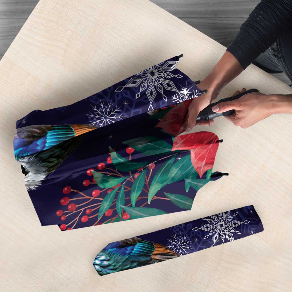 Tui Meri Kirihimete Personalised Umbrella Pohutukawa Flowers Blue Motif - Aussie Hoodie