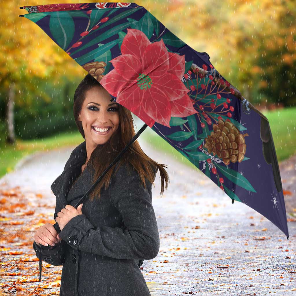 Tui Meri Kirihimete Personalised Umbrella Pohutukawa Flowers Blue Motif - Aussie Hoodie